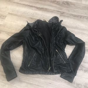 Black Leather jacket with cotton hood